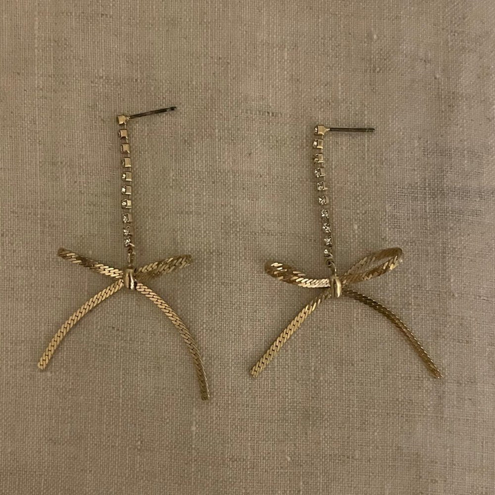 Dangling Bows and Rhinstones Earrings